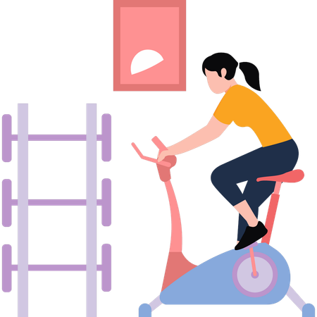 Girl is cycling on the machine  Illustration