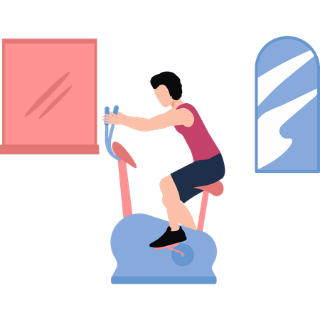 Girl is cycling on the machine  Illustration