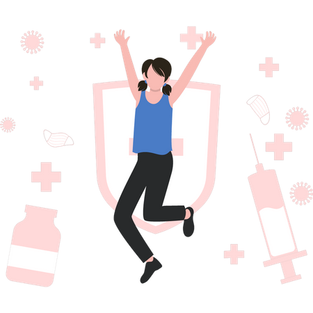 Girl is dancing because she is fully vaccinated and now she is secured  Illustration