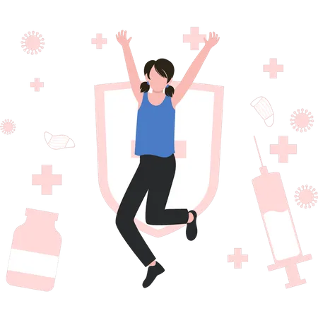 Girl is dancing because she is fully vaccinated and now she is secured  Illustration