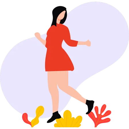 Girl Is Dancing In Park Illustration