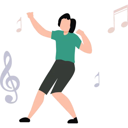 Girl is dancing to a song  Illustration