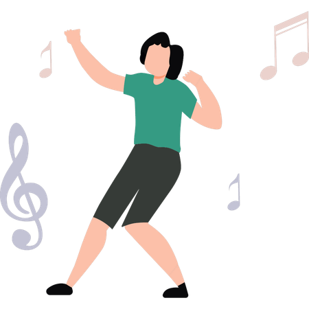 Girl is dancing to a song  Illustration