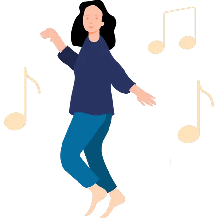 The Girl Is Dancing To The Music Illustration