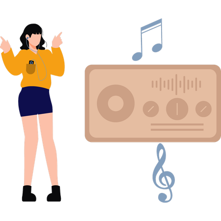 Girl is dancing while listening to podcast  Illustration