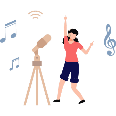 Girl is dancing while listening to podcast  Illustration