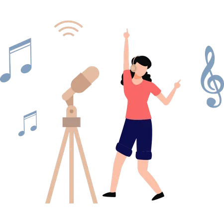 Girl is dancing while listening to podcast  Illustration