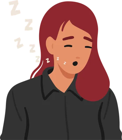 Woman Character Face Displays A Sleepy Emotion Accentuated By Gentle Zzz Symbols Conveying Tranquil Rest Eyes Closed She Peacefully Embraces Quietude Of Slumber Cartoon People Vector Illustration Illustration