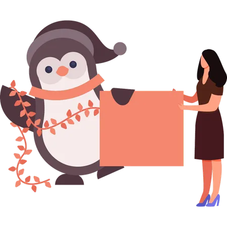 Girl is decorating penguin  Illustration
