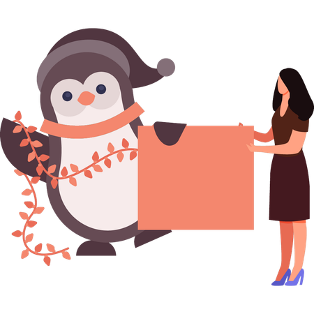 Girl is decorating penguin  Illustration