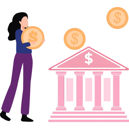 The Girl Is Standing By The Bank Illustration