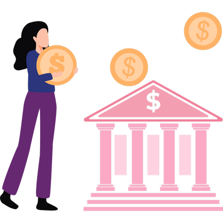 Girl is depositing money in bank  Illustration