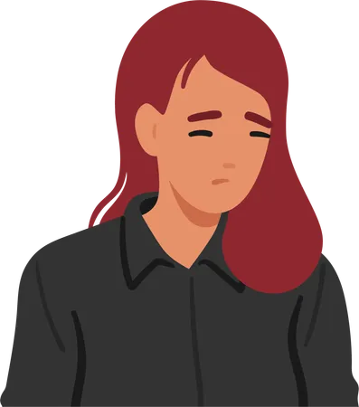 Woman With Melancholic Expression Eyes Downcast And A Subtle Frown Conveying Profound Sadness As If Carrying The Weight Of Untold Sorrows On Her Delicate Features Cartoon People Vector Illustration Illustration