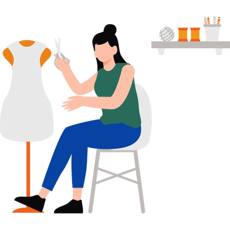 Girl is designing dress  Illustration