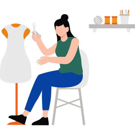 Girl is designing dress  Illustration