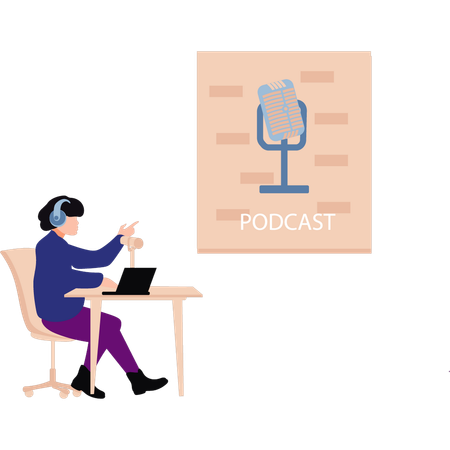 Girl is doing a podcast  Illustration