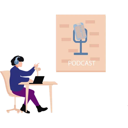 The Girl Is Doing A Podcast Illustration