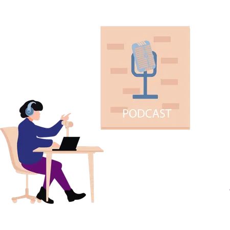 Girl is doing a podcast  Illustration