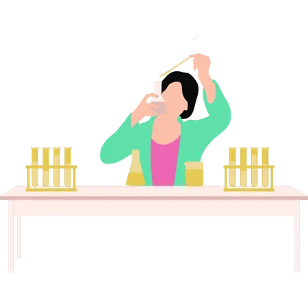 A Girl Is Doing An Experiment In A Chemical Lab Illustration