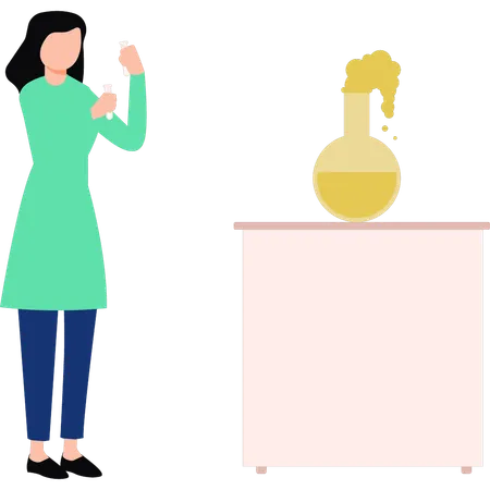 A Girl Is Doing An Experiment In A Lab Illustration