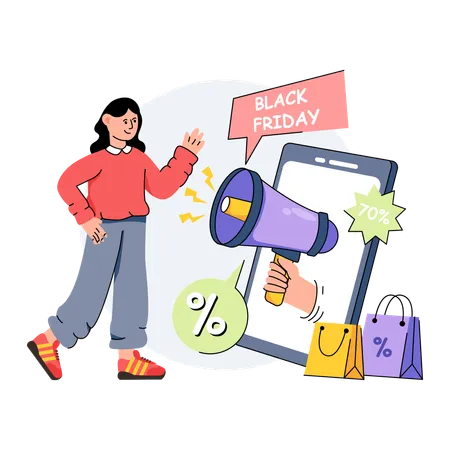 Girl is doing black friday shopping  Illustration