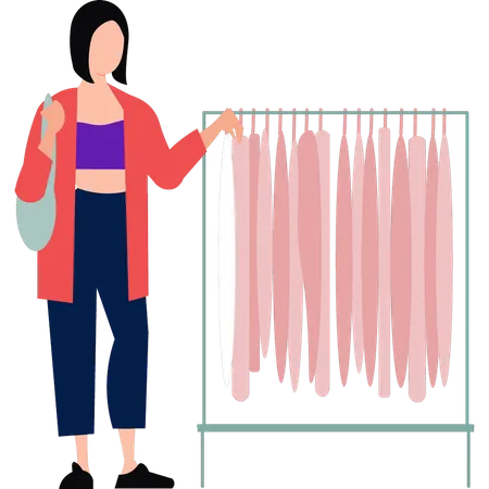 Girl Is Doing Cloth Shopping Illustration