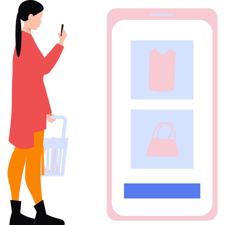 Girl is doing cloth shopping on mobile  Illustration