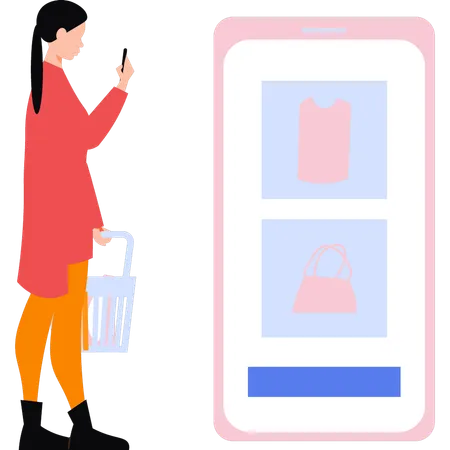 Girl is doing cloth shopping on mobile  Illustration