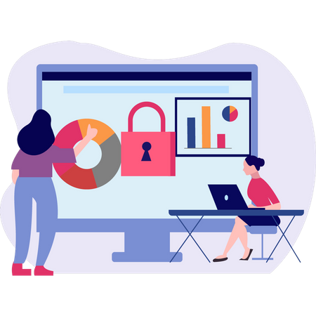 Girl is doing data security  Illustration