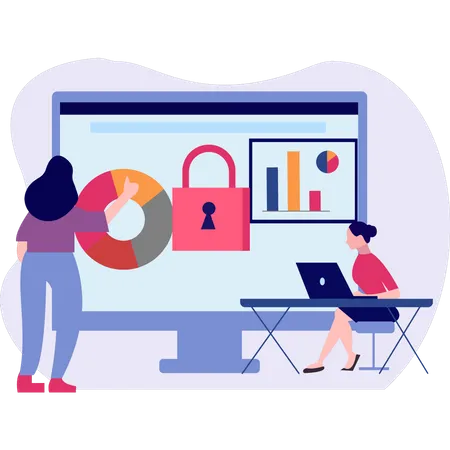 The Girl Is Doing Data Security Illustration