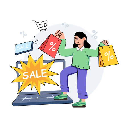 Girl is doing Discount Shopping  Illustration