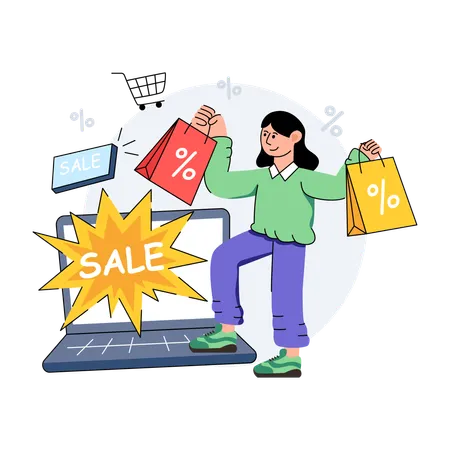 Girl is doing Discount Shopping  Illustration