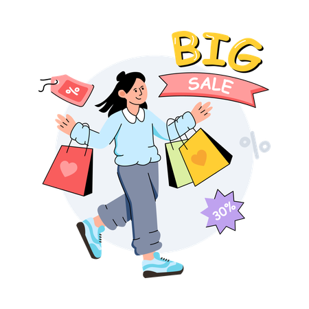 Girl is doing Discount Shopping  Illustration