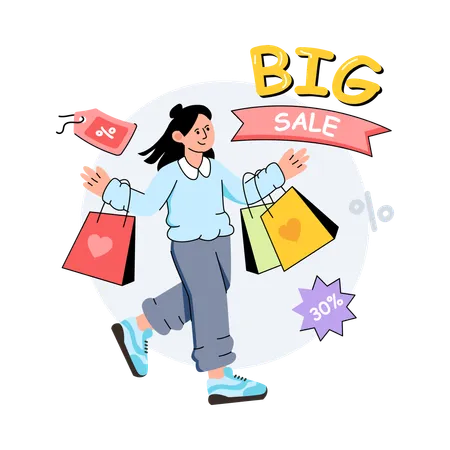 Girl is doing Discount Shopping  Illustration