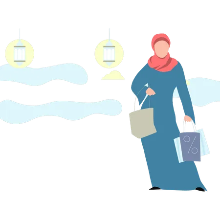 Girl is doing Eid shopping  Illustration