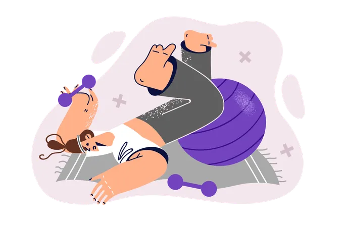 Athletic Woman Lies On Fitness Mat With Dumbbells And Pilates Ball And Suffers From Injury In Gym Concept Of Accident In Gym Causing Loss Of Consciousness Or Death During Training Illustration