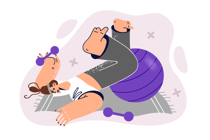 Girl is doing exercise on gym ball  Illustration