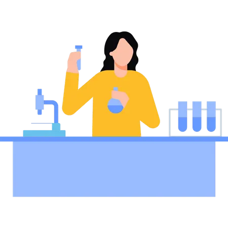 The Girl Is Doing Experiments In The Lab Illustration