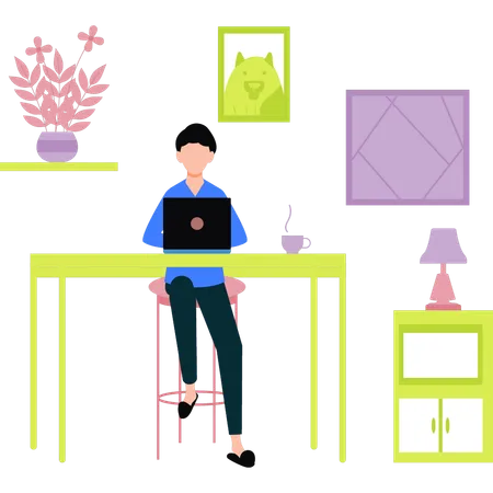 The Girl Is Working At Home Illustration