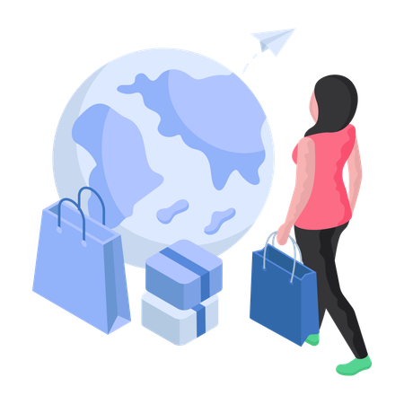 Girl is doing global shopping  Illustration