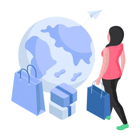 Girl is doing global shopping  Illustration