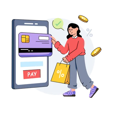 Girl Is Doing Mobile Payment Illustration