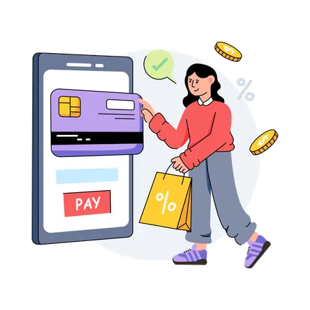 Girl is doing mobile Payment  Illustration