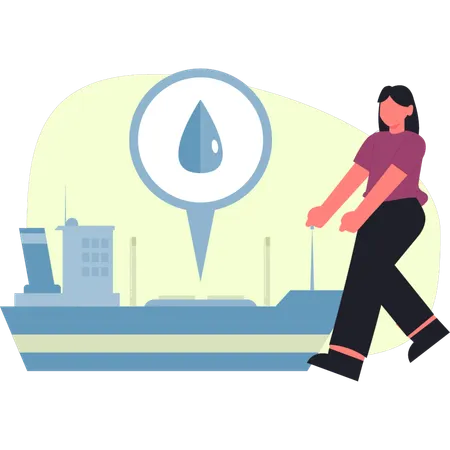 Girl is doing oil delivery with boat  Illustration