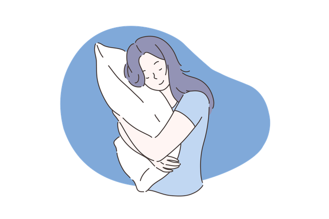 Girl is doing pillow hug  Illustration