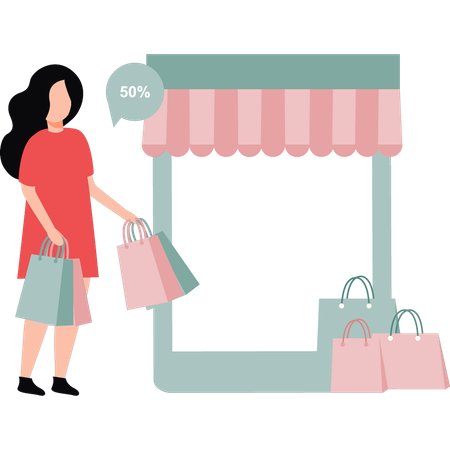 Girl is doing sale shopping  Illustration
