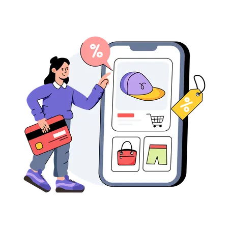 Girl Is Doing Shopping From E Commerce Application Illustration
