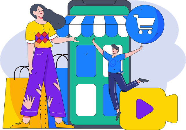Girl is doing shopping from mobile  Illustration
