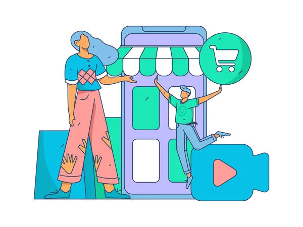 Girl is doing shopping from mobile  Illustration