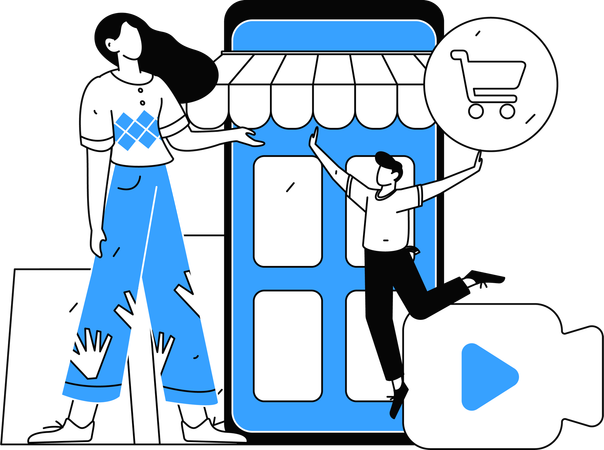 Girl is doing shopping from mobile  Illustration